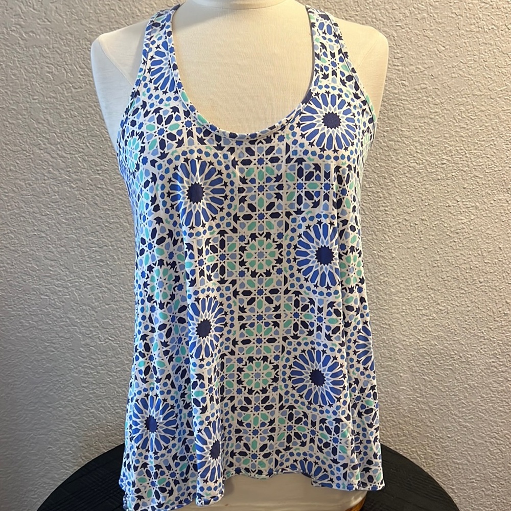 Tori Richard Blue and White Sports Tank Top Size Small